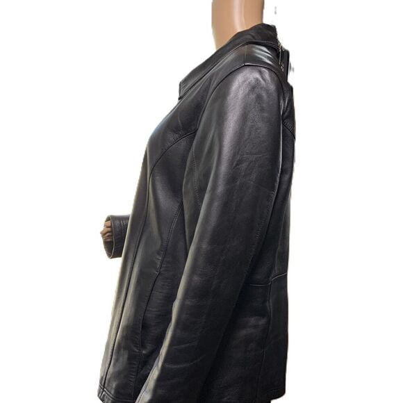 Burks Bay Black Zipper Closure Collared Leather Jacket Size Medium Vintage 90's - Picture 11 of 14